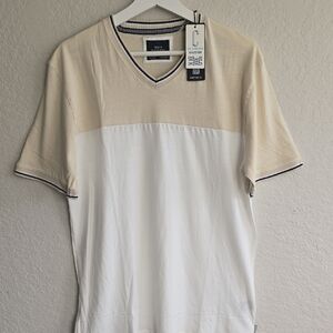 Men's Beige and White Short Sleeve Tee